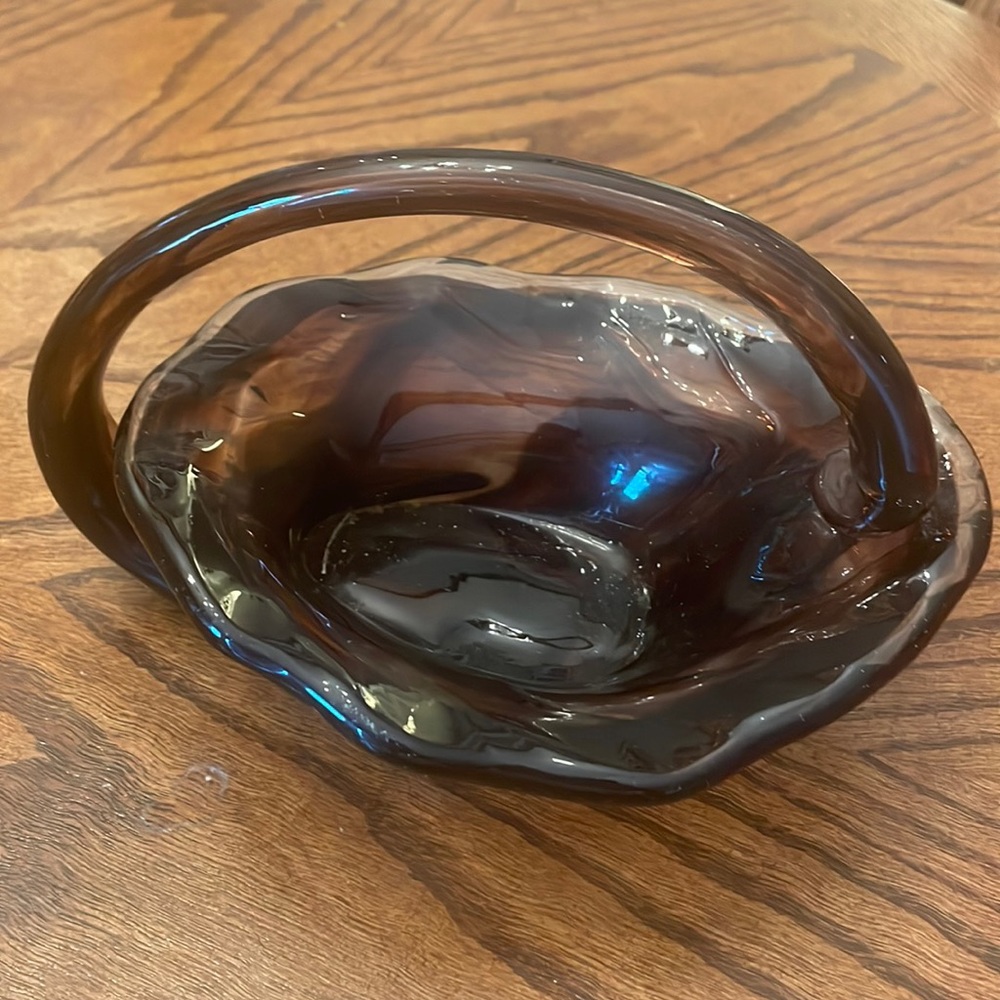 Vintage Art Glass Basket Bowl Trinket Dish
